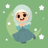 linda hijab niña sonriente y sensación emocionado vector