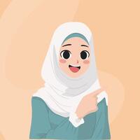 Young Hijab Girl Pointing Her Side vector