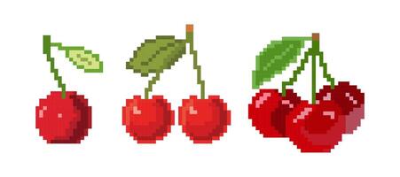 Cherry pixel set vector, isolated on white background. Pixelated fruit vector. vector