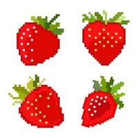 Strawberry pixel set vector, isolated on white background. Pixelated fruit vector. vector