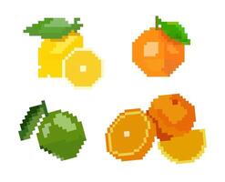 Orange pixel set vector isolated on white background. Pixelated fruit vector.