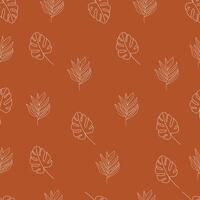 seamless pattern terracotta background with tropical leaf shapes vector