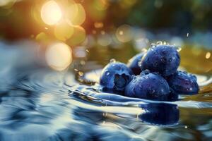 AI generated Close Up of Blueberries Floating in Water photo