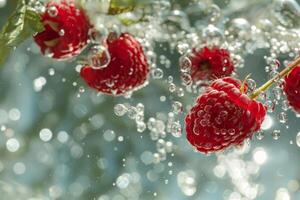 AI generated Raspberries Floating in Water photo