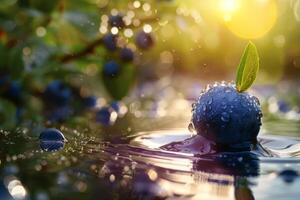 AI generated Close Up of Blueberries Floating in Water photo