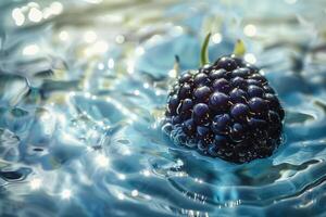 AI generated Sun Kissed Blackberry Floating in Sparkling Water photo