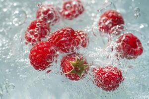 AI generated Raspberries Floating in Water photo