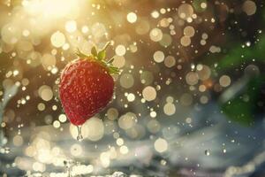 AI generated Strawberry Floating on Water photo