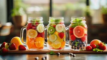 AI generated Fruits and water in the jar, set, realistic photo