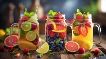 AI generated Fruits and water in the jar, set, realistic photo