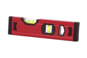 Red spirit level with bubble indicator isolated on white photo