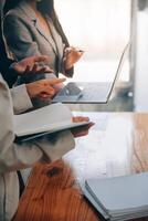 Creative team discussing about work at office, Small bussiness teamwork planing business strategy, office life photo