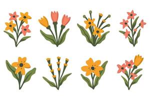 Set of spring colorful flowers vector