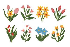 Set of spring colorful flowers vector