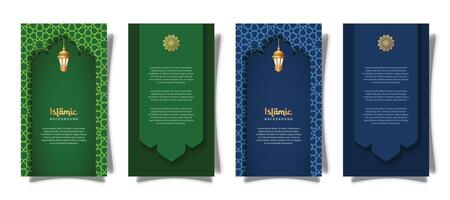 islamic social media stories with lantern ornament and realistic effect template vector