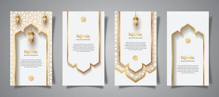 islamic social media stories with lantern ornament and realistic effect template vector