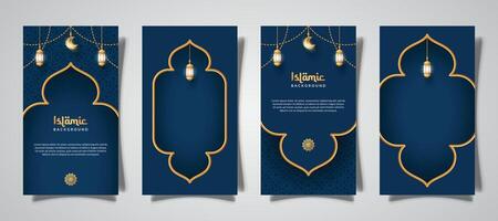 islamic social media stories with lantern ornament and realistic effect template vector