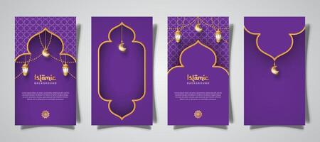 islamic social media stories with lantern ornament and realistic effect template vector