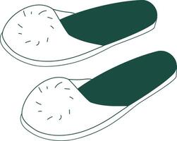 Women sleepers shoes line drawing in green in white colors. Cute home sleepers shoes template vector