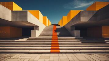 AI generated Retro Brutalism Geometry Architectural Design with Bold Geometric Shapes and Vibrant Colors photo