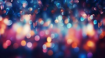 AI generated Abstract vibrant bokeh lights with blurred effect background. Festive backdrop for design and creative projects. photo