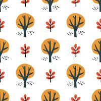 A pattern of trees is shown in a black and white color scheme. The image has a whimsical and playful feel to it, with the houses vector