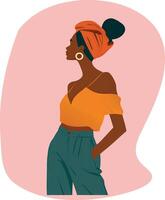 mujer ilustración naranja y verde color vector