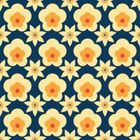 A blue and yellow floral pattern with orange flowers. The flowers are arranged in a way that creates a sense of movement and flow. Scene is cheerful and uplifting, as the bright colors vector
