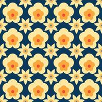 A blue and yellow floral pattern with orange flowers. The flowers are arranged in a way that creates a sense of movement and flow. Scene is cheerful and uplifting, as the bright colors vector