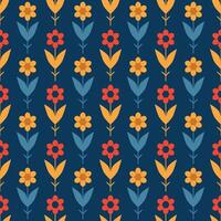 A blue and yellow floral pattern with red flowers. The flowers are arranged in a way that creates a sense of movement and flow. The colors are bright and cheerful, giving the impression of a happy vector