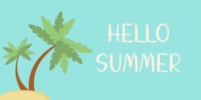 A summer banner with palm trees on a blue background. Vector graphics.