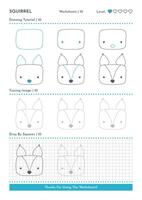 How to Draw Doodle Squirrel, Cartoon Character Step by Step Drawing Tutorial. Activity Worksheets For Kids vector