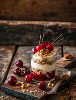 AI generated Cherry parfait, healthy food, realistic photo