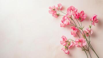 ai generado rosado flores parte superior vista, floral fondo, gratis espacio foto