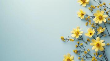 ai generado amarillo flores parte superior vista, floral fondo, gratis espacio foto