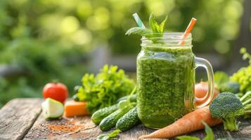 AI generated Green smoothie in the jar, healthy food, realistic photo