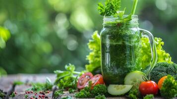 AI generated Green smoothie in the jar, healthy food, realistic photo