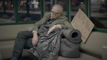 Depressed Unemployed Senior Homeless Beggar Being Poor After Job Loss video