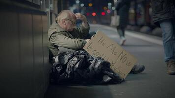 Depressed Unemployed Senior Homeless Beggar Being Poor After Job Loss video