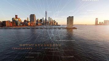 Virtual Data Artificial Intelligence Cyberspace Connected to City Skyline video