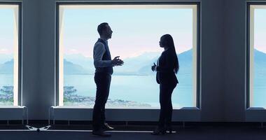 caucasico uomo parlando per africano donna avendo un' lavoro colloquio video