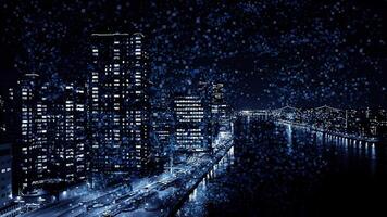 Virtual Data Artificial Intelligence Cyberspace Connected to City Skyline video