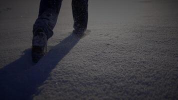 un homme randonnée en plein air dans hiver neige paysage paysage video