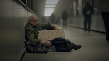 Depressed Unemployed Senior Homeless Beggar Being Poor After Job Loss video