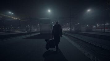 Elderly Homeless Man Suffering from Poverty Looking for Help at Train Station video