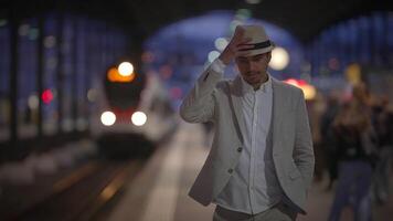 Man Standing Out of the Crowd Watching People Commuting video