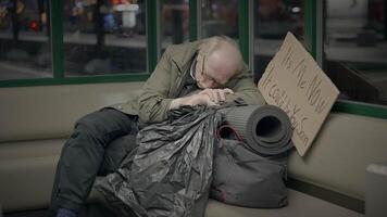 Depressed Unemployed Senior Homeless Beggar Being Poor After Job Loss video