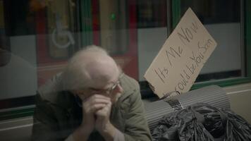 Depressed Unemployed Senior Homeless Beggar Being Poor After Job Loss video