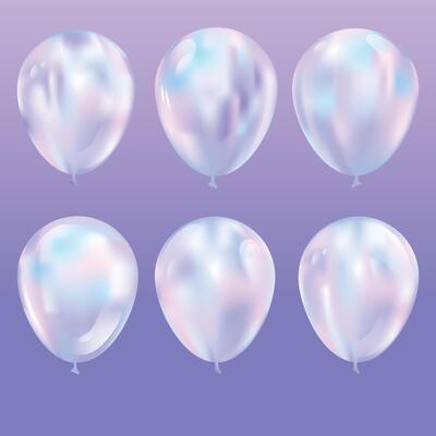 Realistic glossy gldlgraphic ballons set. Vector illustration, elements for card, party, design, flyer, poster, decor, banner, web, advertising. 3d helium Balloons in trendy halographic style