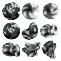 3D Chrome abstract liquid shapes collection for different design.Isolated volumetric futuristic forms.Different abstract metal objects set. Vector realistic rendering elements with liquid metal effect